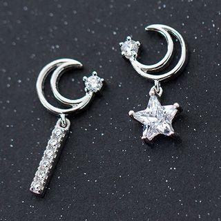 Rhinestone Non Matching Moon Earring