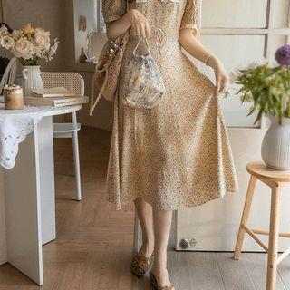 Pilgrim-collar Floral Long Dress Yellow - One Size