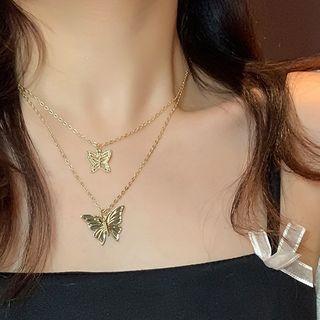 Butterfly Layered Necklace Gold - One Size