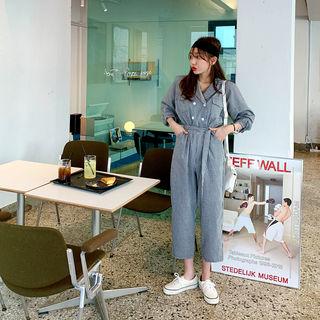 Gingham Shirtwaist Jumpsuit With Sash Black - One Size