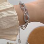 Chunky Chain Rhinestone Layered Bracelet Silver - One Size