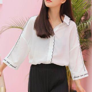 Lettering Embroidered 3/4-sleeve Shirt