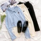 Long-sleeve Embroidered Slit Top