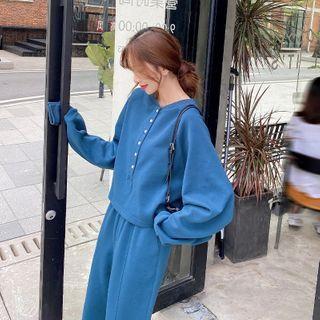 Set: Long-sleeve Button-front Top + Pants