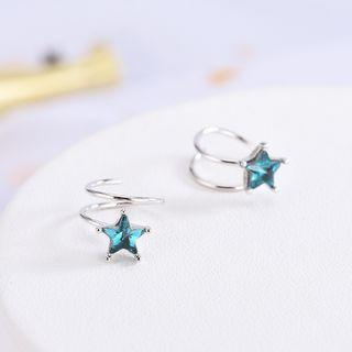 Star Earring 1 Pair - Es355 - Aqua Green Star - Silver - One Size