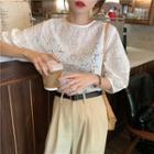 Elbow-sleeve Eyelet T-shirt / Wide-leg Pants