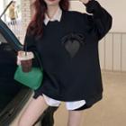 Heart Print Sweatshirt Sweatshirt - Black - One Size