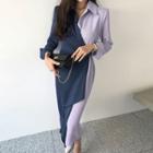 Two-tone Wrapped Long Shirtdress