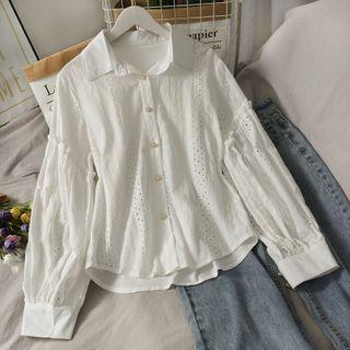 Eyelet Ruffled-trim Plain Shirt White - One Size