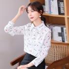 Long-sleeve Lettering Print Chiffon Shirt