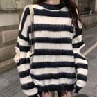 Striped Cut-out Sweater Stripe - One Size