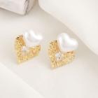 Heart Rhinestone Alloy Earring 1 Pair - White Faux Pearl - Gold - One Size