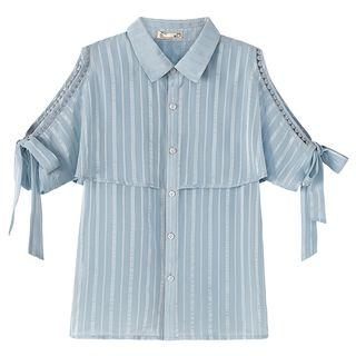 Cold Shoulder Striped Short-sleeve Blouse
