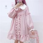 Ruffle-trim Long-sleeve Mini A-line Dress Pink - One Size