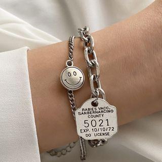 Smiley Layered Bracelet 1 Pc - Silver - One Size