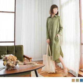 Single Pocket Curved Hem Shirtdress