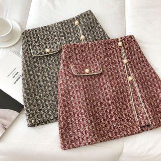 Asymmetrical Tweed High-waist A-line Skirt