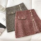 Asymmetrical Tweed High-waist A-line Skirt