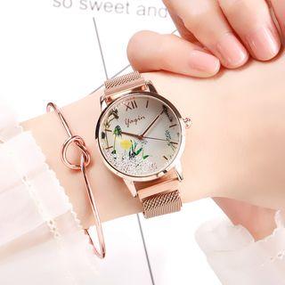 Movable Bead Printed Milanese Strap Watch