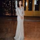 Puff-sleeve Glitter A-line Evening Gown / Sleeveless Evening Gown
