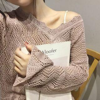 Open Knit V-neck Top