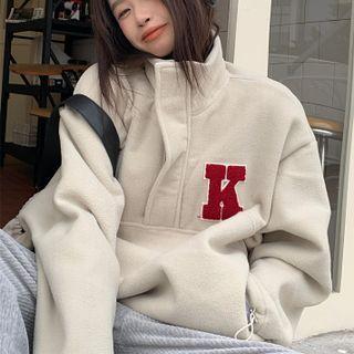 Lettering Half-zip Sweatshirt Almond - One Size