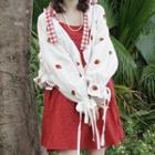 Sleeveless Plaid Panel A-line Dress / Strawberry Embroidered Light Jacket