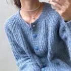 Ribbed Knit Cardigan Blue - One Size