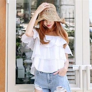 Off-shoulder Short-sleeve Ruffled Top