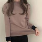 Long-sleeve Mock-neck Plain Top (fleece)