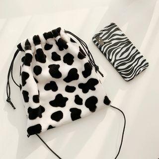 Milk Cow Print Drawstring Nylon Pouch Cow - Black & White - One Size