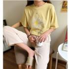 Short-sleeve Flower Print T-shirt / Wide Leg Pants