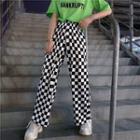 Check Straight Leg Pants Check - Black & White - One Size
