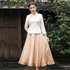 Set: Contrast-trim Asymmetric Top + Chiffon Midi Dress