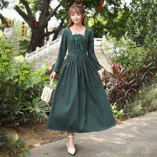 Lace Up Long-sleeve Maxi A-line Dress
