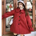 Peter Pan Collar Single-breasted Coat Red - One Size