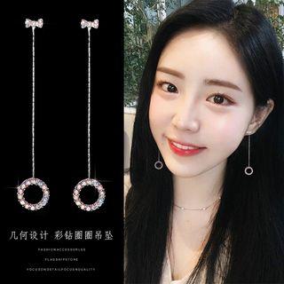 Rhinestone Bow Hoop Dangle Earring 1 Pair - Stud Earrings - Iridescent & Silver - One Size