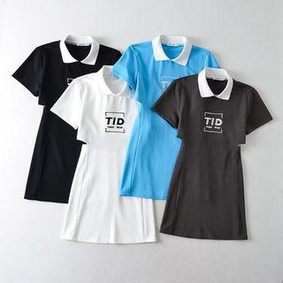 Lettering Cutout Mini A-line Polo Dress