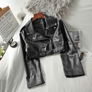 Zipper Long-sleeve Faux Leather Jacket