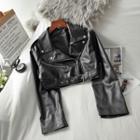 Zipper Long-sleeve Faux Leather Jacket