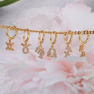 Rhinestone Zodiac Hoop Drop Earring (various Designs)