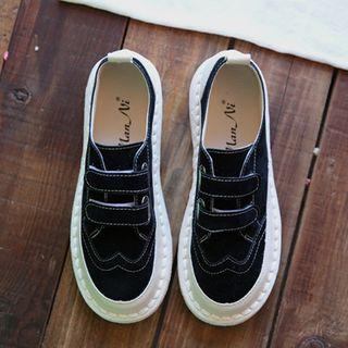 Low Heel Faux Leather Velcro Shoes
