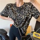 Short-sleeve Leopard Print T-shirt As Shown In Figure - One Size
