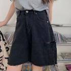 High-waist Frayed Ripped Loose Fit A-line Shorts