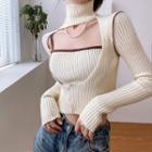 Ribbed Knit Camisole Top / Mock-neck Cutout Knit Top