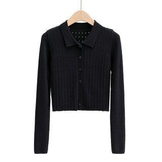 Collared Single-breasted Knit Top