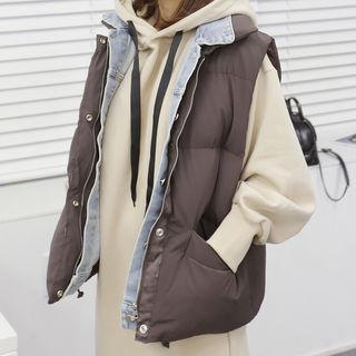 Denim-layered Padded Vest