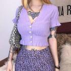 V-neck Puff-sleeve Knit Crop Top
