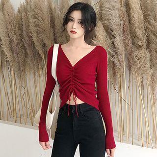 Long Sleeve Drawstring Plain Top