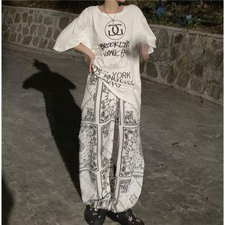 Print Wide-leg Pants Black & White - One Size
